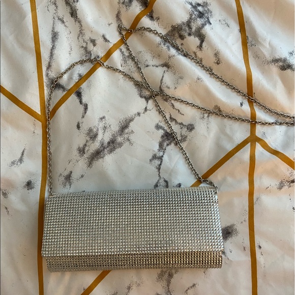 Handbags - Silver Diamond Prom Clutch/Cross Body Purse